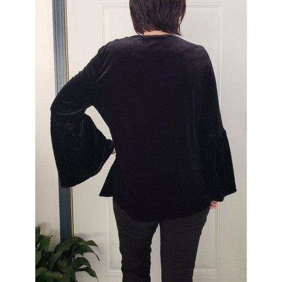 Calvin‎ Klein Black Velvet Bell Sleeve Top - Picture 3 of 4